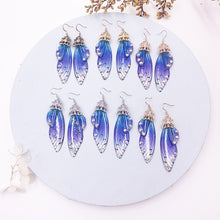 Load image into Gallery viewer, S925 Ear Hook Butterfly Earrings Temperamental Earrings Cicada Wings Gradient Color Girls Stud Earrings

