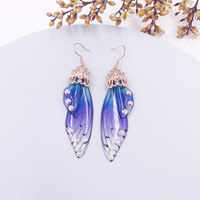 Load image into Gallery viewer, S925 Ear Hook Butterfly Earrings Temperamental Earrings Cicada Wings Gradient Color Girls Stud Earrings
