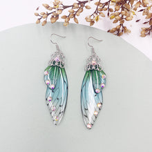 Load image into Gallery viewer, S925 Ear Hook Butterfly Earrings Temperamental Earrings Cicada Wings Gradient Color Girls Stud Earrings
