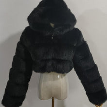 Load image into Gallery viewer, Women's Coat Short Hooded Imitation Fur Coat Imitation Fox Hair Long Sleeve Splicing Coat
