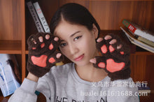Load image into Gallery viewer, Cat Girl Open Finger Cat's Paw Warm Gloves Thickened Fluff Hand-Shaped Brush Half Finger Gloves
