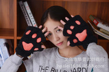 Load image into Gallery viewer, Cat Girl Open Finger Cat's Paw Warm Gloves Thickened Fluff Hand-Shaped Brush Half Finger Gloves
