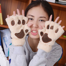 Load image into Gallery viewer, Cute Cartoon Cat's Paw Gloves Unisex Thickened Half Finger Gloves Student Bear Paw Glove
