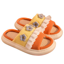 Load image into Gallery viewer, Small Flower Linen Slippers Women's Home Four Seasons Japanese Style Household Soft Bottom Couple Hemp Slippers Women
