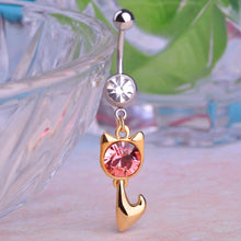 Load image into Gallery viewer, Small Cat Navel Bell Rings Silver Color Animal Nombril Ombligo Crystal Long Navel Ring Women Beach Navel Piercing Body Jewelry
