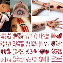 Load image into Gallery viewer, Halloween Tattoo Sticker Paper Water Transfer Sticker Scar Tattoo Sticker Paper Scar Paster 3D Tattoo Sticker
