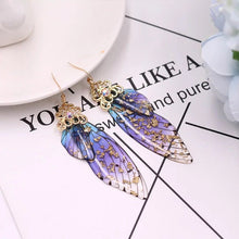 Load image into Gallery viewer, S925 Ear Hook Butterfly Earrings Temperamental Earrings Cicada Wings Gradient Color Girls Stud Earrings
