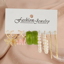 Load image into Gallery viewer, Pearl Twist Hoop Earrings Set Butterfly Acrylic Dangle Earrings for Women Metal Hollow Gold Plated Earring Cartoon Jewelry
