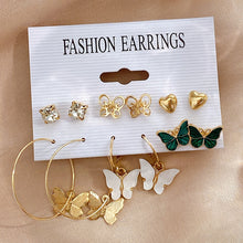 Load image into Gallery viewer, Pearl Twist Hoop Earrings Set Butterfly Acrylic Dangle Earrings for Women Metal Hollow Gold Plated Earring Cartoon Jewelry
