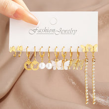 Load image into Gallery viewer, Pearl Twist Hoop Earrings Set Butterfly Acrylic Dangle Earrings for Women Metal Hollow Gold Plated Earring Cartoon Jewelry

