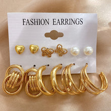 Load image into Gallery viewer, Pearl Twist Hoop Earrings Set Butterfly Acrylic Dangle Earrings for Women Metal Hollow Gold Plated Earring Cartoon Jewelry

