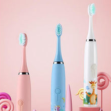 Load image into Gallery viewer, Sonic Rechargeable Childrens Electric Toothbrush 4 Memory Modes 6 Soft Brush Heads IPX7 Waterproof
