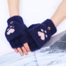 Load image into Gallery viewer, Writing Half Finger Flip Gloves Plush Cute Cat's Paw Girls Open Finger Wool Keep Warm
