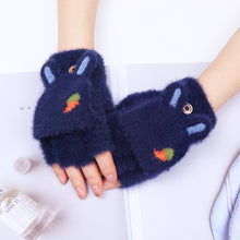 Load image into Gallery viewer, Autumn and Winter Korean Style Thick Warm Flip Half Finger Cute Rabbit Ears Radish Pattern Student Velvet Gloves
