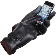 Load image into Gallery viewer, Men's Autumn and Winter Leather PU Touch Screen Gloves Men's Warm Cycling Outdoor Sports Thickened Cotton Gloves
