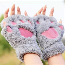 Load image into Gallery viewer, Cute Cartoon Cat's Paw Gloves Unisex Thickened Half Finger Gloves Student Bear Paw Glove

