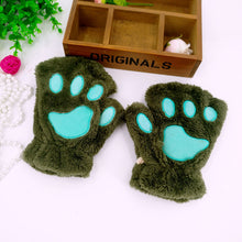 Load image into Gallery viewer, Cat Girl Open Finger Cat's Paw Warm Gloves Thickened Fluff Hand-Shaped Brush Half Finger Gloves

