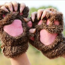 Load image into Gallery viewer, Cute Cartoon Cat's Paw Gloves Unisex Thickened Half Finger Gloves Student Bear Paw Glove
