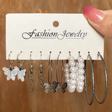 Load image into Gallery viewer, 18Pcs/Set Punk Gothic Earring Set for Women Silver Plated Earring Vintage Snake Butterfly Mushroom Earring Fashion Black Jewelry
