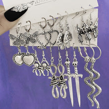 Load image into Gallery viewer, 18Pcs/Set Punk Gothic Earring Set for Women Silver Plated Earring Vintage Snake Butterfly Mushroom Earring Fashion Black Jewelry
