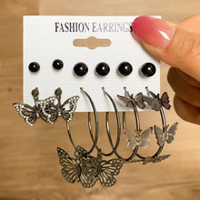 Load image into Gallery viewer, 18Pcs/Set Punk Gothic Earring Set for Women Silver Plated Earring Vintage Snake Butterfly Mushroom Earring Fashion Black Jewelry
