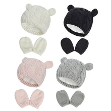 Load image into Gallery viewer, Autumn and Winter Hat Gloves Set Cute Small Ear Shape Unisex Baby Hat
