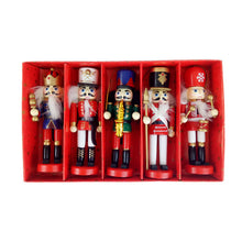 Load image into Gallery viewer, Christmas Decorations Wooden Nutcracker 12cm Set Five Hand Painted Christmas Tree Pendant
