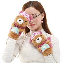 Load image into Gallery viewer, Bear Gloves Female Winter Cute New Cold Protection Thickening Student Finger Plush Gloves
