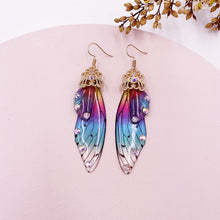 Load image into Gallery viewer, S925 Ear Hook Butterfly Earrings Temperamental Earrings Cicada Wings Gradient Color Girls Stud Earrings
