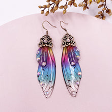 Load image into Gallery viewer, S925 Ear Hook Butterfly Earrings Temperamental Earrings Cicada Wings Gradient Color Girls Stud Earrings
