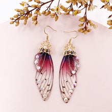 Load image into Gallery viewer, S925 Ear Hook Butterfly Earrings Temperamental Earrings Cicada Wings Gradient Color Girls Stud Earrings
