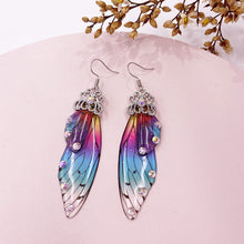 Load image into Gallery viewer, S925 Ear Hook Butterfly Earrings Temperamental Earrings Cicada Wings Gradient Color Girls Stud Earrings
