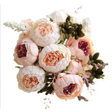 Load image into Gallery viewer, 1Bunch Artificial Peony Flowers European Fake Leaf High Quality Vivid Rose Silk Flower for Home Hotel Wedding Decoration Bouquet
