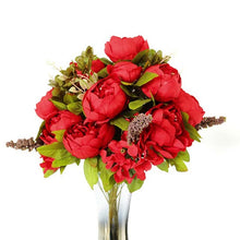 Load image into Gallery viewer, 1Bunch Artificial Peony Flowers European Fake Leaf High Quality Vivid Rose Silk Flower for Home Hotel Wedding Decoration Bouquet
