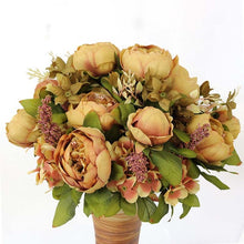 Load image into Gallery viewer, 1Bunch Artificial Peony Flowers European Fake Leaf High Quality Vivid Rose Silk Flower for Home Hotel Wedding Decoration Bouquet
