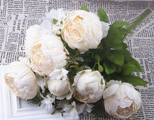 Load image into Gallery viewer, 1Bunch Artificial Peony Flowers European Fake Leaf High Quality Vivid Rose Silk Flower for Home Hotel Wedding Decoration Bouquet
