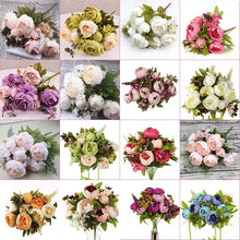 Load image into Gallery viewer, 1Bunch Artificial Peony Flowers European Fake Leaf High Quality Vivid Rose Silk Flower for Home Hotel Wedding Decoration Bouquet
