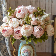 Load image into Gallery viewer, 1Bunch Artificial Peony Flowers European Fake Leaf High Quality Vivid Rose Silk Flower for Home Hotel Wedding Decoration Bouquet

