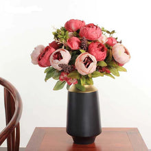 Load image into Gallery viewer, 1Bunch Artificial Peony Flowers European Fake Leaf High Quality Vivid Rose Silk Flower for Home Hotel Wedding Decoration Bouquet

