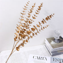 Load image into Gallery viewer, 1PC Three-pronged Fan Leaf Netting Artificial Gold Ginkgo Eucalyptus Holly For Wedding Arch Flower Arrangement Home Decor Crafts
