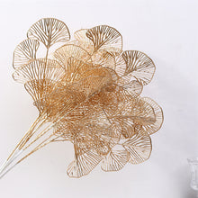 Load image into Gallery viewer, 1PC Three-pronged Fan Leaf Netting Artificial Gold Ginkgo Eucalyptus Holly For Wedding Arch Flower Arrangement Home Decor Crafts

