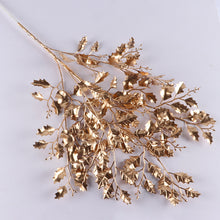 Load image into Gallery viewer, 1PC Three-pronged Fan Leaf Netting Artificial Gold Ginkgo Eucalyptus Holly For Wedding Arch Flower Arrangement Home Decor Crafts
