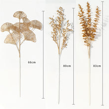 Load image into Gallery viewer, 1PC Three-pronged Fan Leaf Netting Artificial Gold Ginkgo Eucalyptus Holly For Wedding Arch Flower Arrangement Home Decor Crafts
