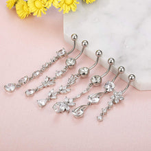 Load image into Gallery viewer, 1PCS Crystal Belly Button Ring 14G Butterfly Belly Piercing Ombligo Oreja Steel Long Dangle Flower Navel Rings Sexy Body Jewelry
