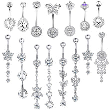 Load image into Gallery viewer, 1PCS Crystal Belly Button Ring 14G Butterfly Belly Piercing Ombligo Oreja Steel Long Dangle Flower Navel Rings Sexy Body Jewelry
