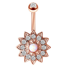 Load image into Gallery viewer, 1PCS Crystal Belly Button Ring 14G Heart Belly Piercing Dangle Flower Navel Piercing Rose Gold Sexy Navel Bar Cute Belly Ring
