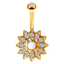 Load image into Gallery viewer, 1PCS Crystal Belly Button Ring 14G Heart Belly Piercing Dangle Flower Navel Piercing Rose Gold Sexy Navel Bar Cute Belly Ring
