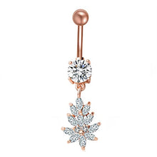 Load image into Gallery viewer, 1PCS Crystal Belly Button Ring 14G Heart Belly Piercing Dangle Flower Navel Piercing Rose Gold Sexy Navel Bar Cute Belly Ring
