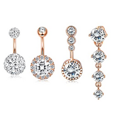 Load image into Gallery viewer, 1PCS Crystal Belly Button Ring 14G Heart Belly Piercing Dangle Flower Navel Piercing Rose Gold Sexy Navel Bar Cute Belly Ring
