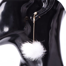 Load image into Gallery viewer, 1Pair   Lovely Fake Rabbit Faux Fur Ball Dangle Earrings Cute Soft Pompom Long Drop Earring Jewelry For Lady Women Girls
